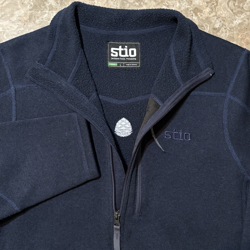 Stio Jacket Mens Large Blue Wilcox Fleece Full Zip Company Logo Better Sweater